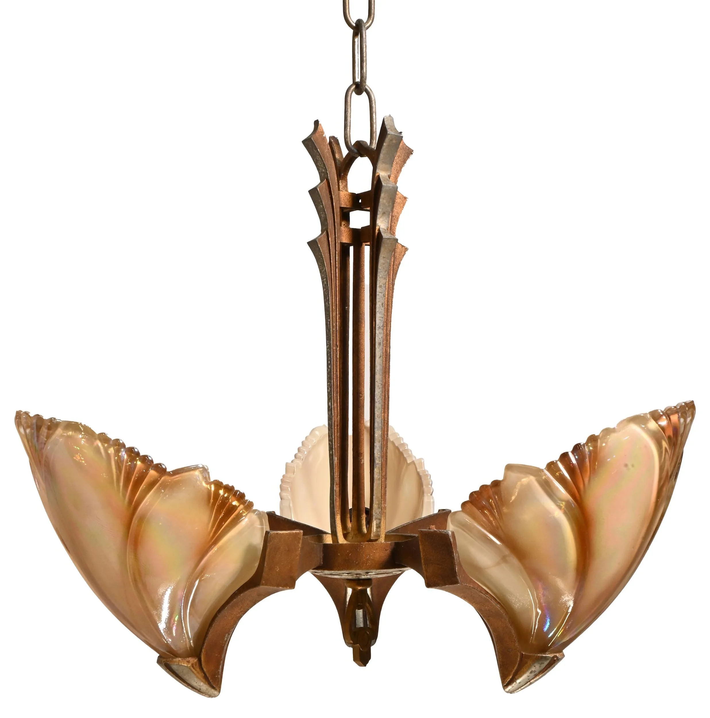 batwing iridescent 3 light slipper shade midwest mfg chandelier